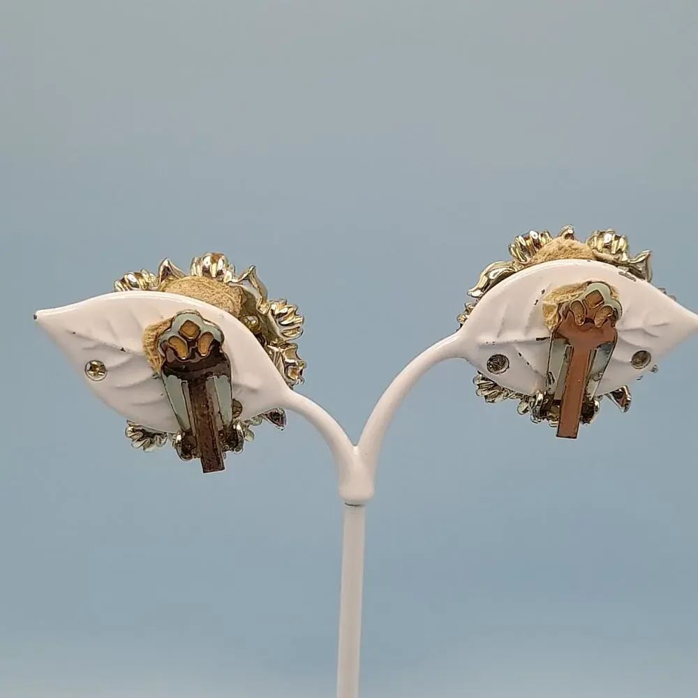 Vintage Arthur Pepper ART Pink Rhinestone Clip Earrings, Aurora Borealis, 1 1/8